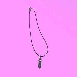 Purple Amethyst Crystal Pendant Black Cord Necklace